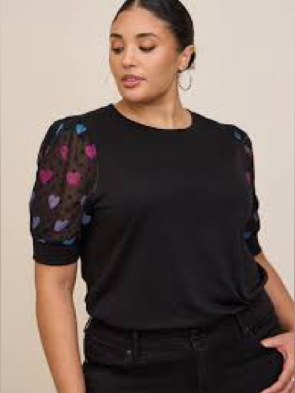 Torrid Fabric Mix Light Weight French Terry Black Heart Clip Dot  Sweater NWT